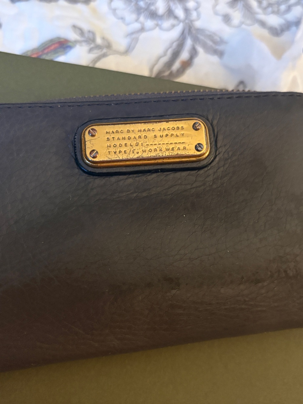 Marc by Marc Jacobs Black Leather Zip Wallet with Gold Plate